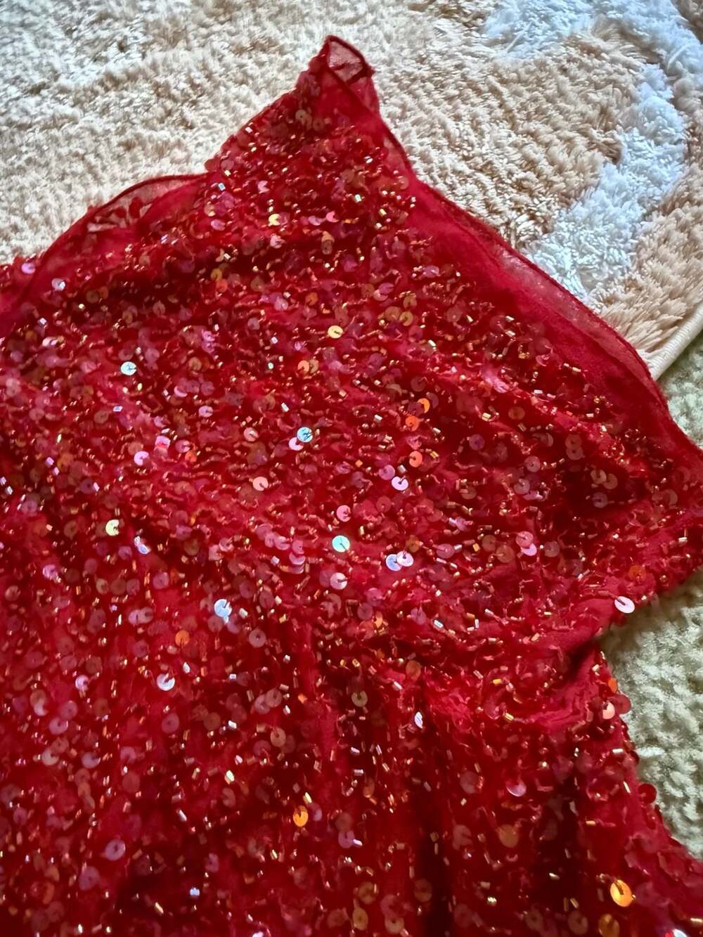 Papell Boutique Evening Red 100% Silk Sequin Beaded Blouse Top XL - Picture 2 of 13